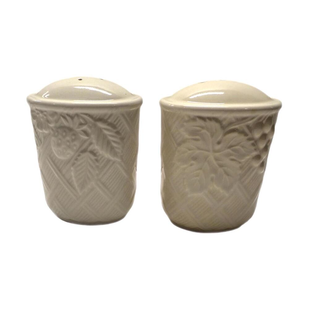 Vintage Mikasa English Countryside White Salt & Pepper Shakers Stoneware